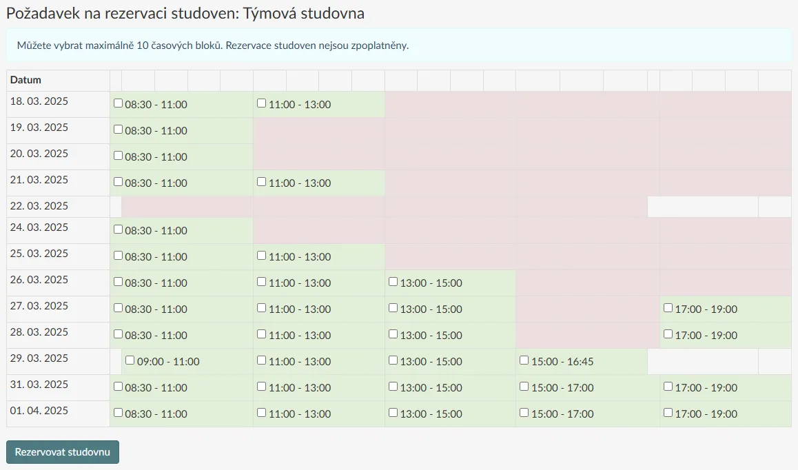 Rezervace týmové studovny 2